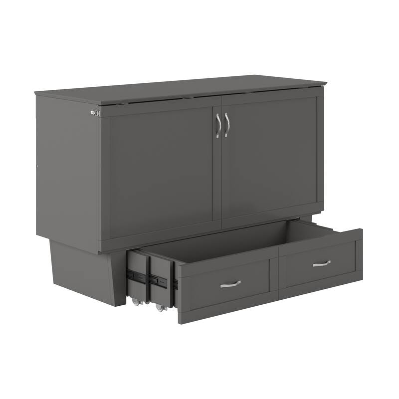 Murphy Bed Chest Grey Memory Foam Queen Bed Space Saving Furniture Charging Station