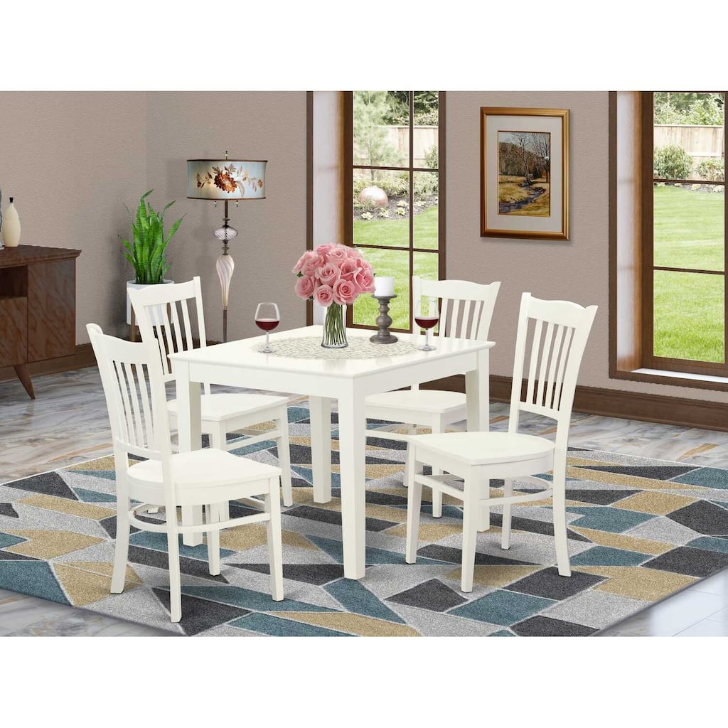 5-Piece Linen White Finish Solid Wood Top - Dining Room Set - Seats 4
