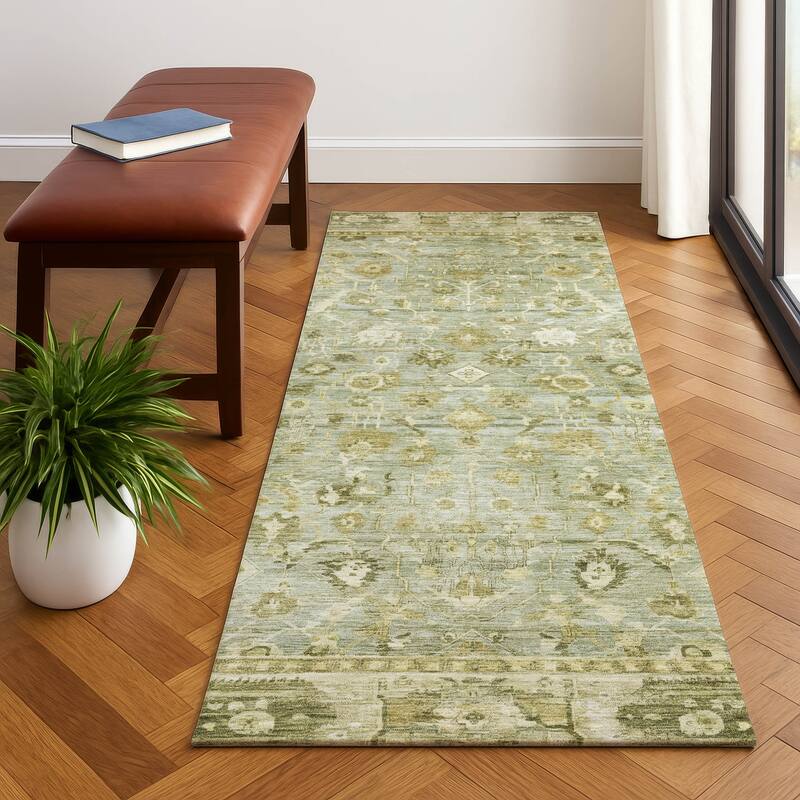 Premium Washable Super Soft Vintage Traditional Mayfield Rug - Sage - 2'3" x 7'6"
