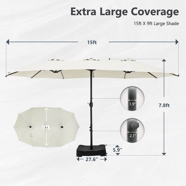 dimension image slide 4 of 13, MAISON ARTS 15ft Double-Sided Patio Extra Large Twin Umbrella with Base Included