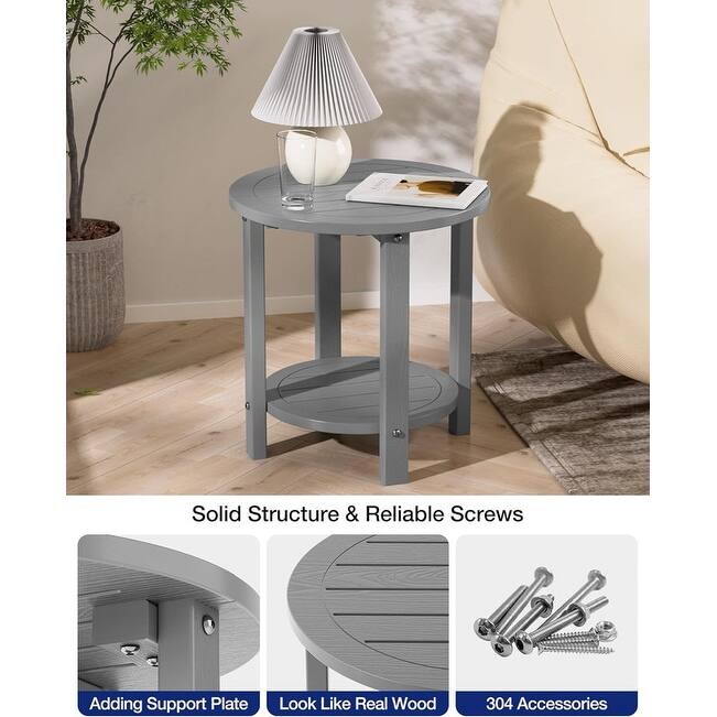 WINSOON Outdoor Side Table for Patio 16in HIPS Small Round Outdoor End Table - 2-Tier