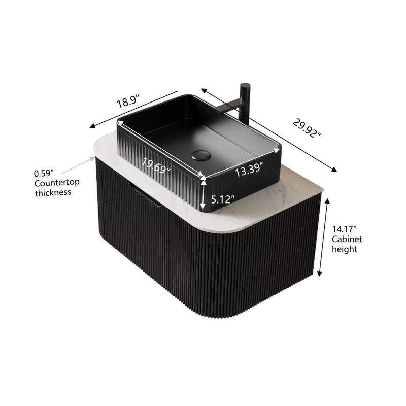 Wall Mounted Bathroom Vanity with Black Rectangular Ceramic Basin