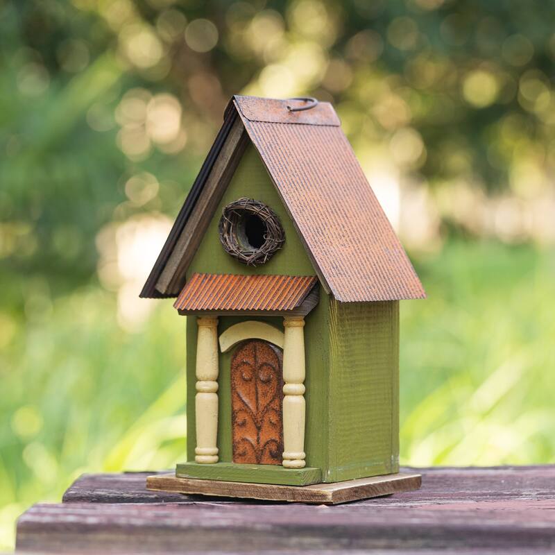 Glitzhome 11.75"H Wooden Hand Painted Distressed Birdhouse
