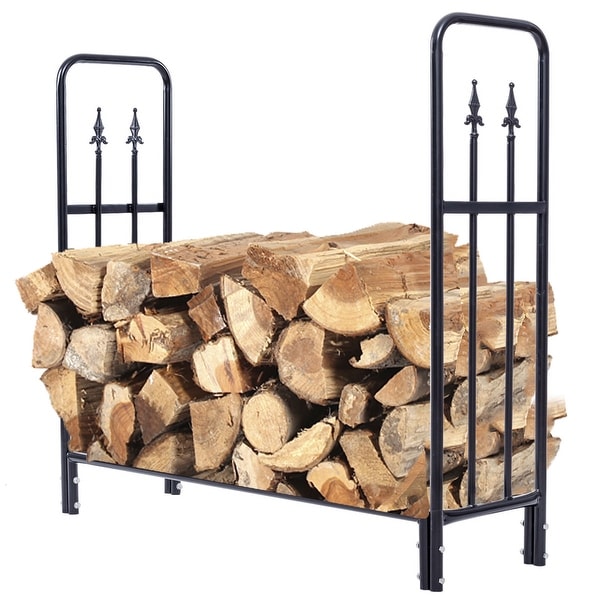 Costway 4 Feet Outdoor Heavy Duty Steel Firewood Log Rack Wood