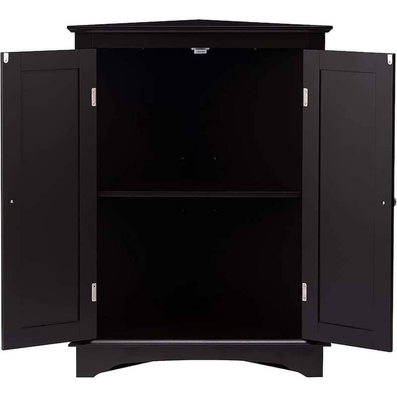 Spirich Home Floor Corner Cabinet with Two Doors and Shelves, Free-Standing Corner Storage Cabinets,White