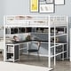 preview thumbnail 15 of 26, Minimalist Style Full Size Metal Loft Kids Bed with Bookcase,Desk,Ladder,Guardrail and Cabinet White