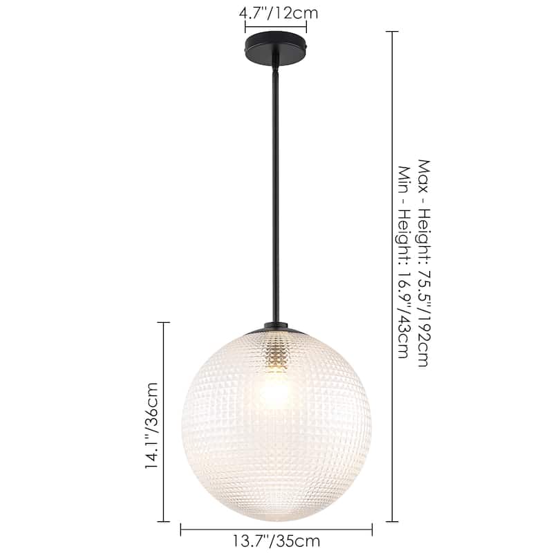 1-Light Modern Black/Gold Grid Textured Glass Pendant Kitchen Island Lights