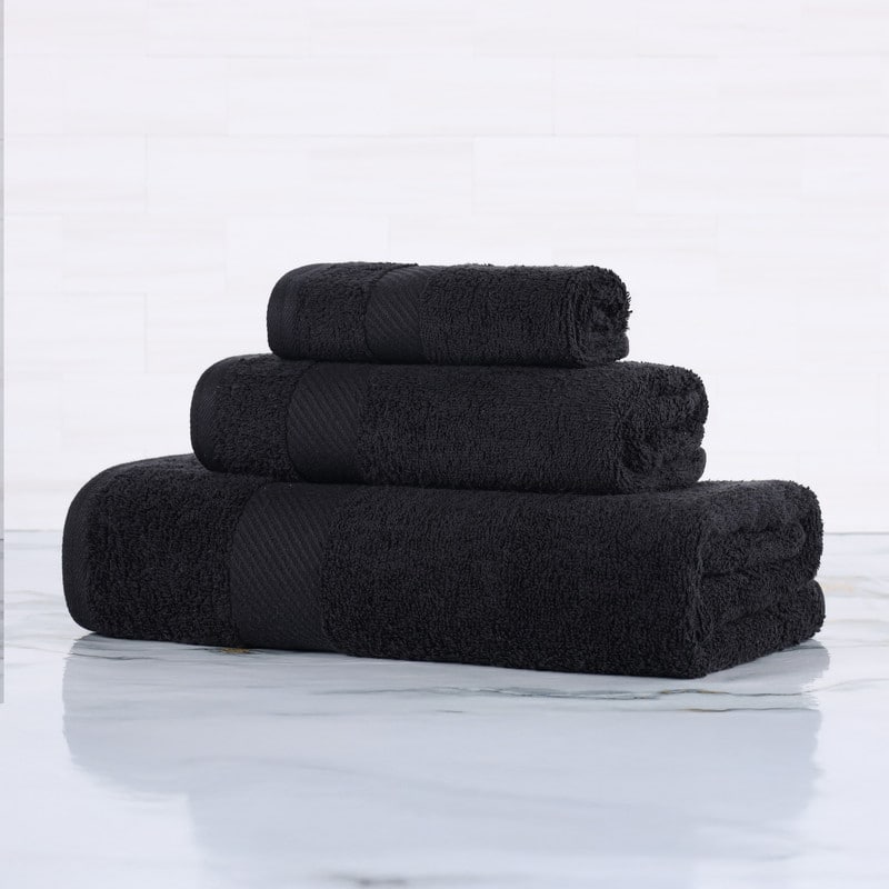 Luxury Egyptian Cotton Solid 3 Piece Bath Towel Set by Superior - Black