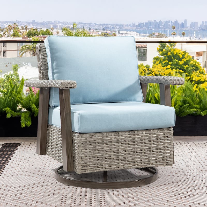 Cozywor Wicker Patio Outdoor Rocking Chair Swivel Lounge Chair