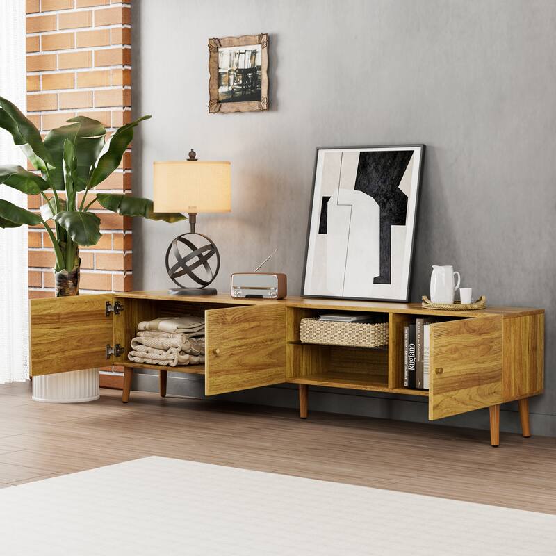 70 Inch Mid Century Modern TV Stand, TV Stand with Storage