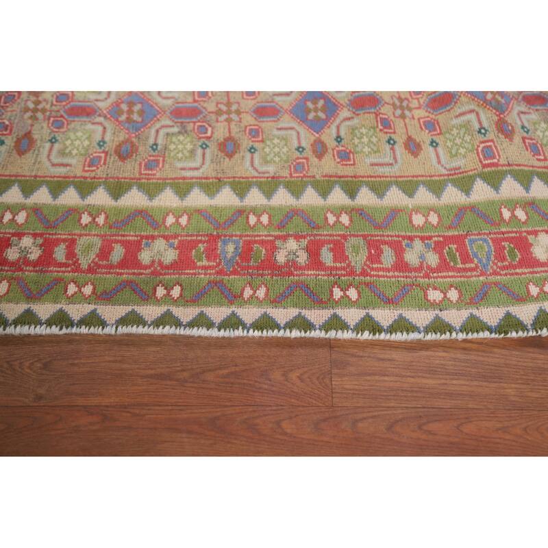 Geometric Tabriz Persian Antique Runner Rug Hand-knotted Wool Carpet - 3'8" x 9'5"