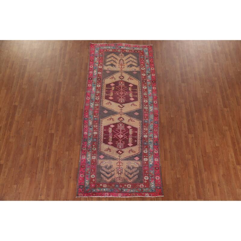 Hand Knotted Oriental 100% Wool Carpet Traditional Geometric Greys & Charcoal Meshkin Runner Rug - 9' 6'' X 3' 11''