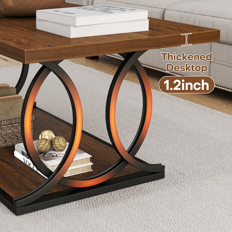 41.7-inch 2-Tier Rectangle Wood Coffee Table for Living Room - 41.7"L x 21.7"W x 17.7"H