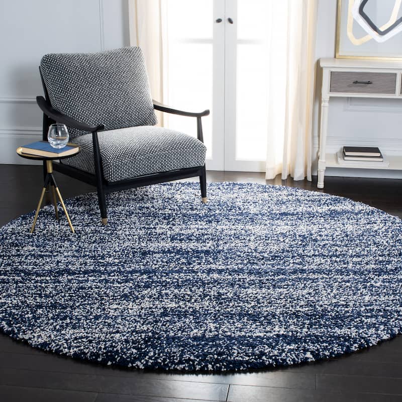 SAFAVIEH Hudson Shag Justine Modern 2-inch Thick Rug - 4' Round - Navy/Ivory - Round