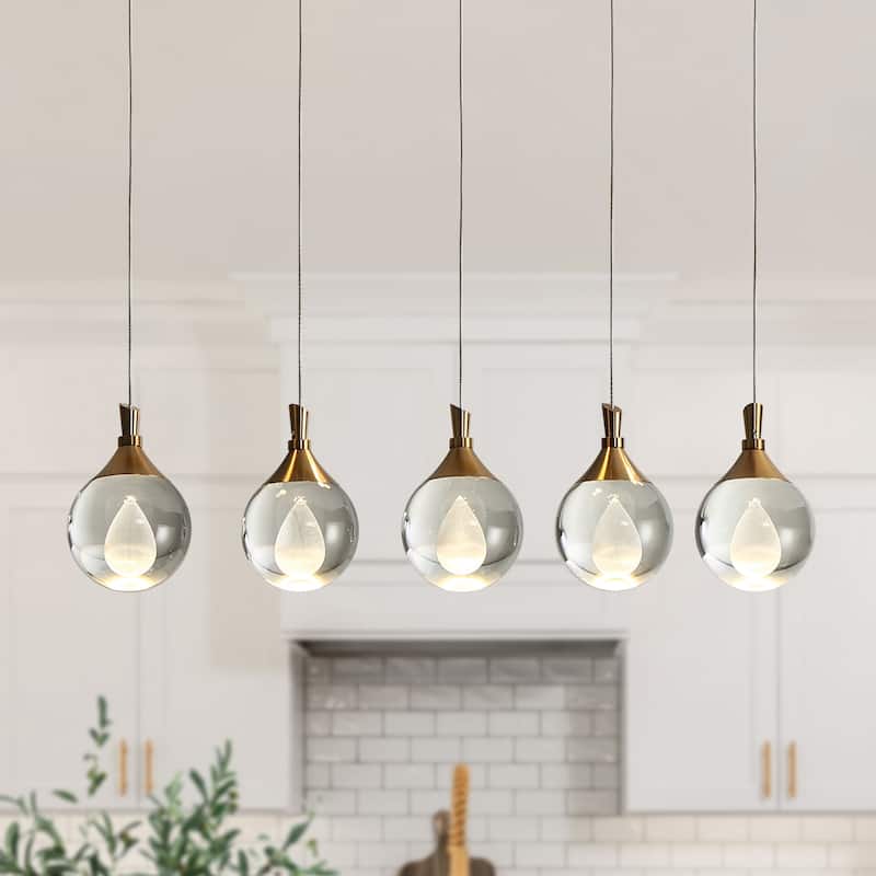 Modern 5-Light LED Chandelier Gold Linear Island Lights for Kitchen Island - W 30" x H 6"