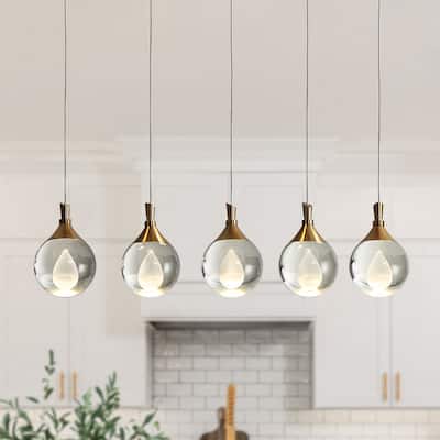 Modern 5-Light LED Chandelier Gold Linear Island Lights for Kitchen Island - W 30" x H 6"