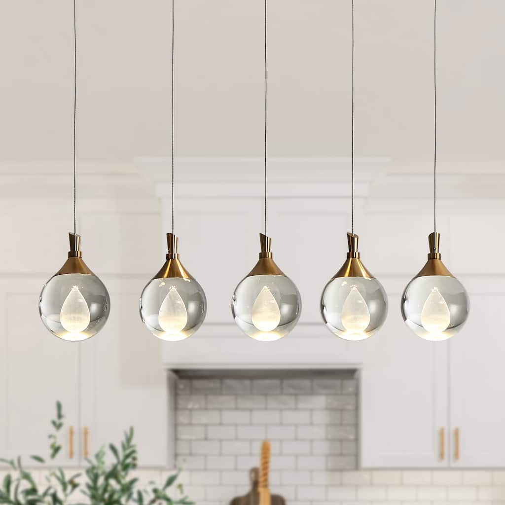 Modern 5-Light LED Chandelier Gold Linear Island Lights for Kitchen Island - W 30" x H 6"