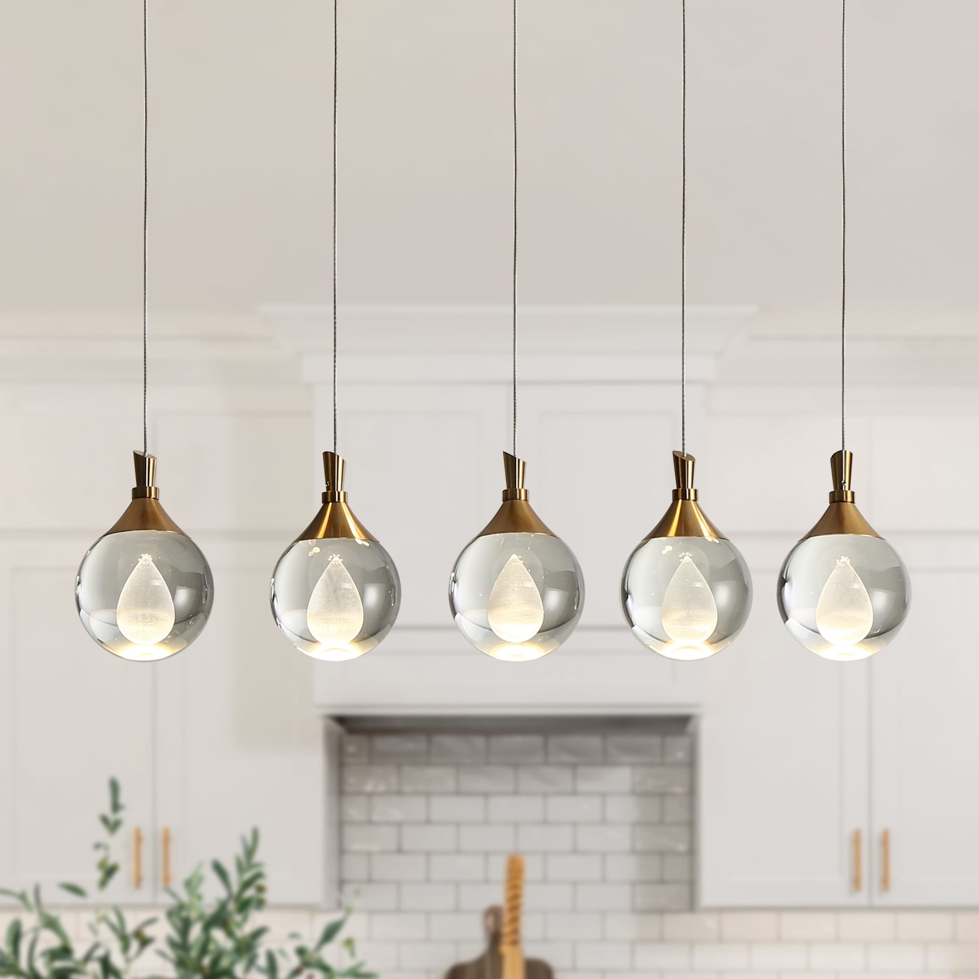Modern 5-Light LED Gold Linear Chandelier for Kitchen Island Dining Room - W 30" x H 6"