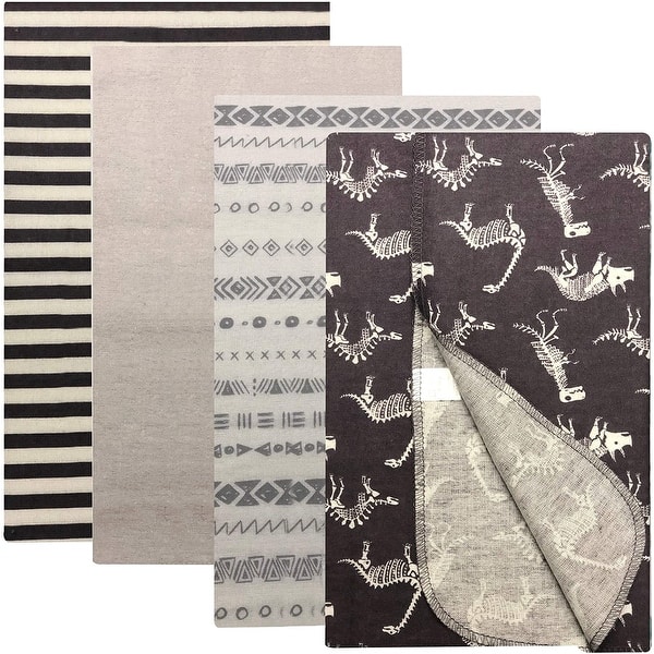 slide 2 of 4, Modern Baby Receiving Blankets for Baby Boy & Baby Girl 4 Pack Flannel Blanket Set 100% Cotton Fabric One Size Dino - Grey - 4 Pack - Dinosaur