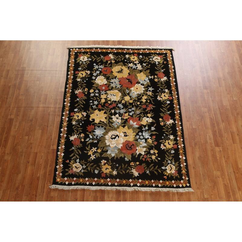Vegetable Dye Wool/ Silk Aubusson Area Rug Hand-knotted Office Carpet - 5'9" x 8'2"