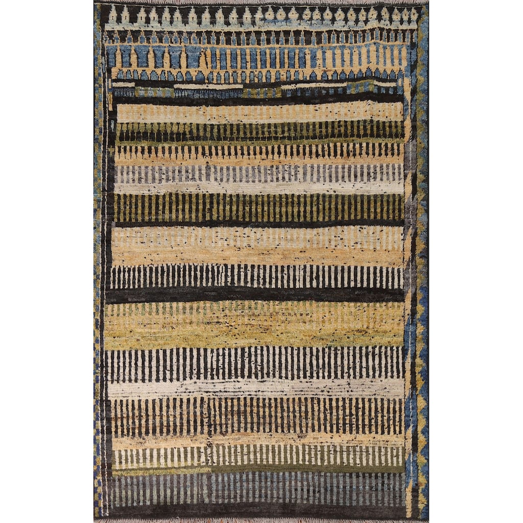 Hand Knotted Oriental 100% Wool Carpet Modern Tribal Multi-Colored Moroccan Area Rug - 8' 1'' X 5' 10''