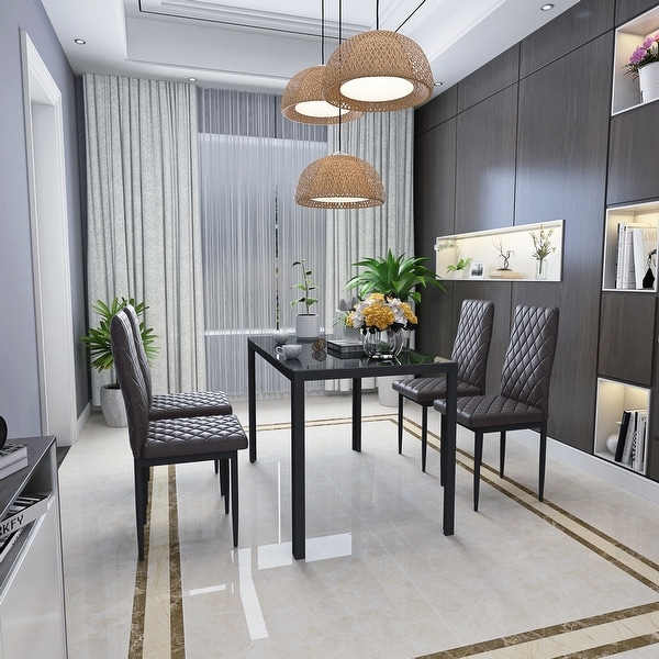 Dining table set with faux leather chairs sales