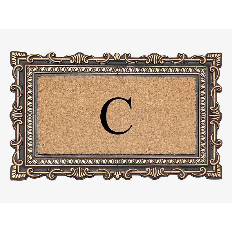 A1HC First Impression Carson Rubber and Coir 24" X 36", Heavy Duty, Easy to Clean Outdoor Monogrammed Doormat - Monogrammed C