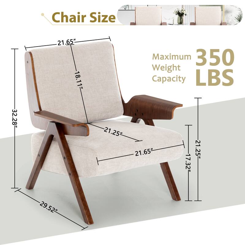 Accent Chair for Living Room, Mid Century Modern Fabric Chair with Oak Leg, Upholstered Comfy Side Chair for Balcony