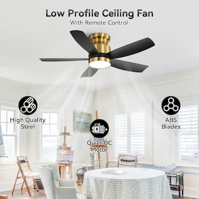 Sofucor 42'' Gold Flush Mount Ceiling Fan Lights Kit with Remote Quiet Reversible DC - 42