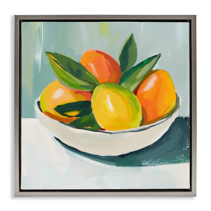 Stupell Bowl of Citrus Fruit Framed Floater Canvas Wall Art Design By Walker Noble - 25 x 25 - Grey