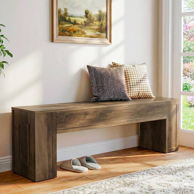 Entryway Shoe Bench, 55" Farmhouse Wooden Kitchen Table Bench - 11.81" D x 55.11" W x 17.72" H