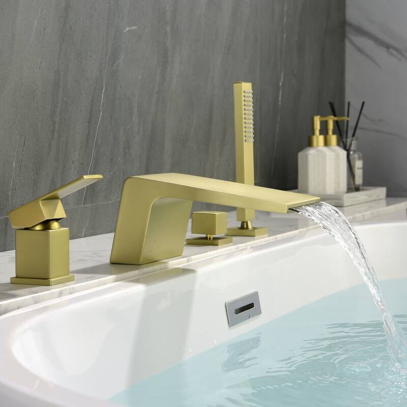 CASAINC Single-Handle Tub Mount Roman Tub Faucet with Hand Shower in Brushed Gold - Brushed Gold