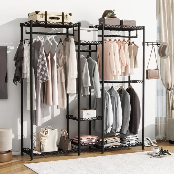 Compact Clothes Storage Rack Free Standing Closet Organizer and Storage, Portable Garment Rack Heavy ...