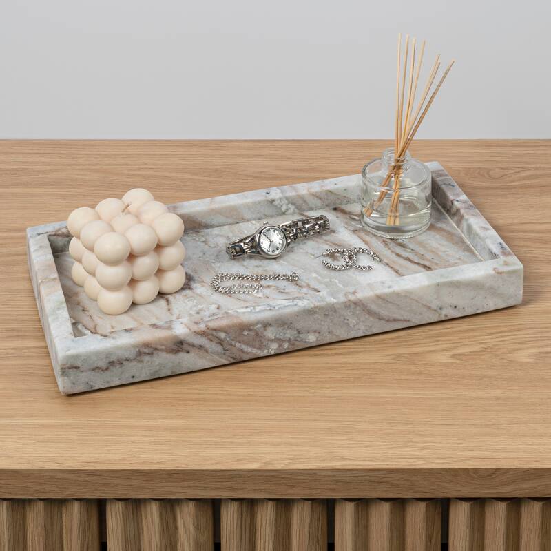 Luxe Stone Classic Minimalist Rectangular Marble Bathroom Countertop Tray