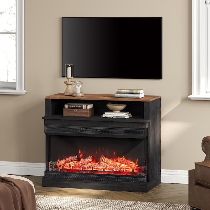 WAMPAT TV Stand with 36 inch 3 Sided Glass Electric Fireplace - Black with fireplace