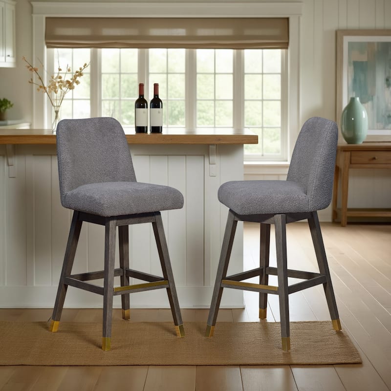 Amalie Upholstered Bar Stool, Swivel Counter Chair with Solid Wood Frame - Set of 2 - Grey Boucle - Bar Height