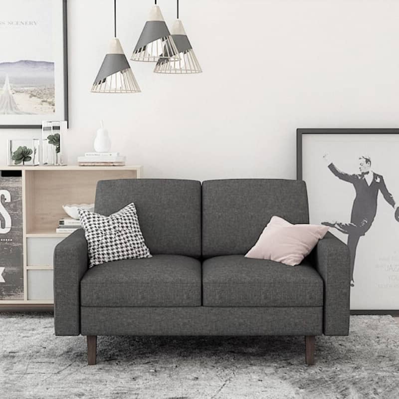 Goss Linen Fabric Upholstered Loveseat - Dark Gray