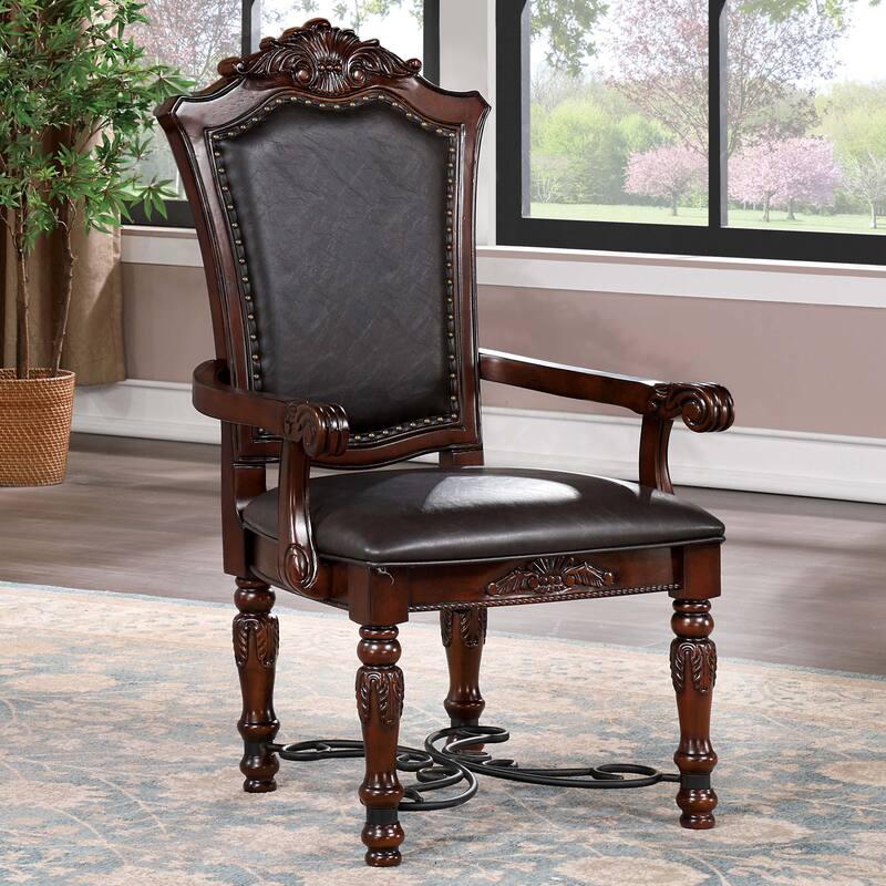 Baburam Traditional Cherry Faux Leather Padded Arm Chairs by Furniture of America (Set of 2) - Brown Cherry