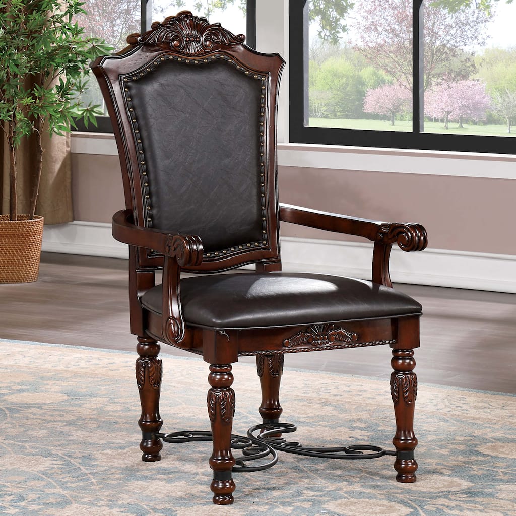 Baburam Traditional Cherry Faux Leather Padded Arm Chairs by Furniture of America (Set of 2)