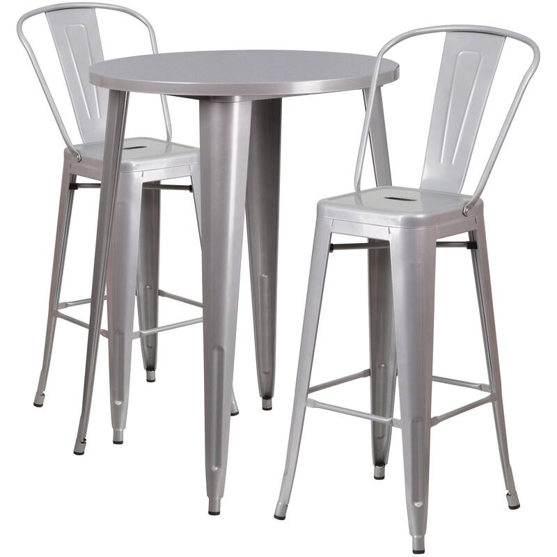 30'' Round Metal Indoor-Outdoor Bar Table Set with 2 Cafe Stools - 30"W x 30"D x 41"H