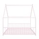 preview thumbnail 6 of 9, Pink Full Size Metal House Bed with Roof, Fence, and Back for Kids
