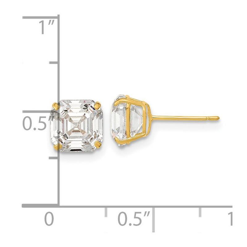 Curata 14k Polished 7x7 Asscher Cut CZ Cubic Zirconia Studs Post Earrings - 7x7mm Wide