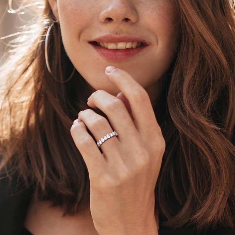 Miadora 4 3/8ct DEW Oval Created Moissanite Eternity Ring in 14k White Gold
