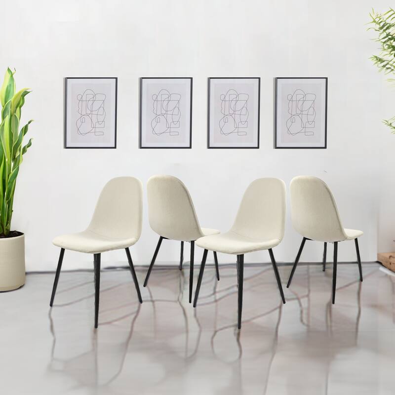 Dining Chairs Set of 4,Accent Chairs with Linen Fabric Seat,Kitchen Chair with Metal Legs Dining Chairs for Dining Room Kitchen - Beige