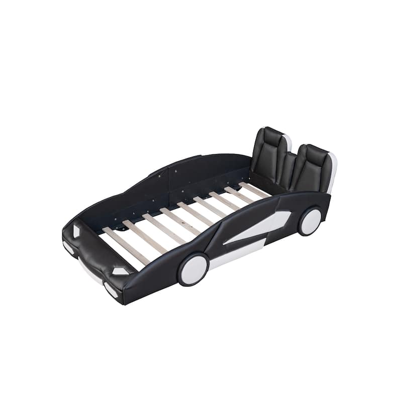 Sleek Black Twin Race Car Bed with Wheels - Speed into Sleep!