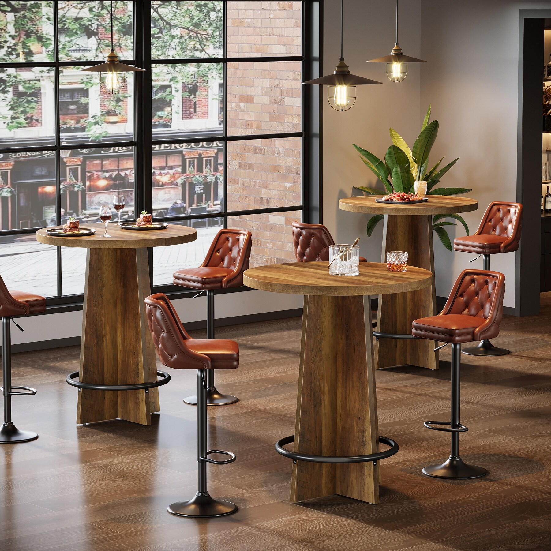 Wood Bar Table, Bistro Pub Table, Coffee House Kitchen Dining Home