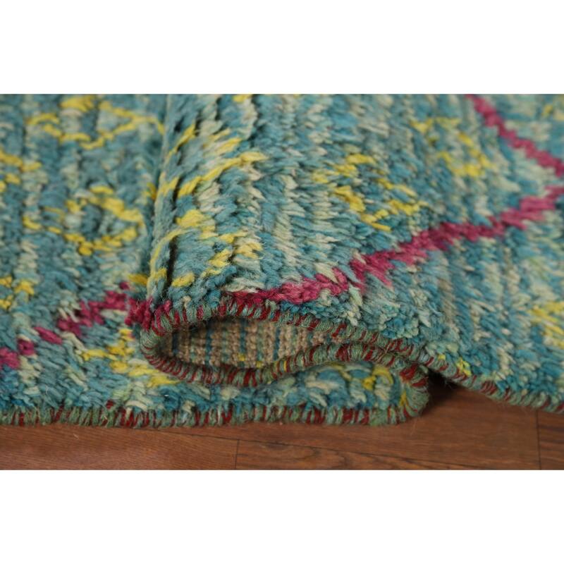 Turquoise Trellis Moroccan Plush Accent Rug Handmade Wool Carpet - 3'0" x 5'4"