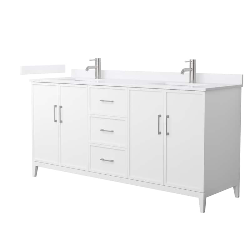 Elan 72-inch Double Vanity, Cultured Marble Top - White, Nickel Trim, White Cultured Marble Top
