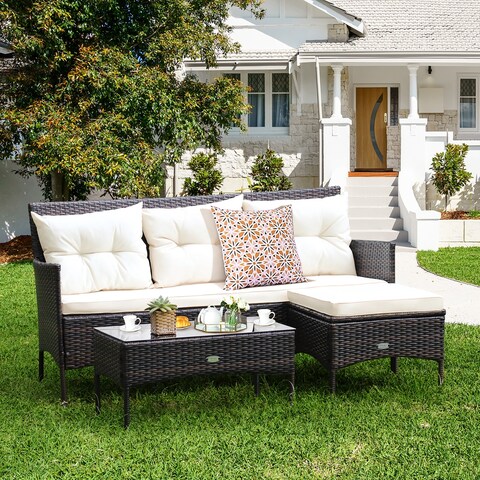 Costway 3PCS Patio Rattan Furniture Set 3-Seat Sofa Cushioned Table - See details