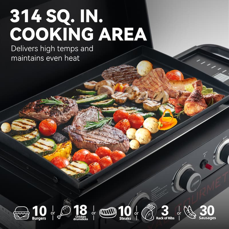 Royal Gourmet Portable 3-Burner Griddle with Collapsible Stand